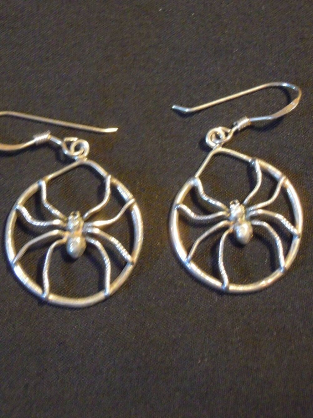 Vintage 925 Sterling Silver SPIDER Dangle Drop Earrings Pierced Artisan Handmade